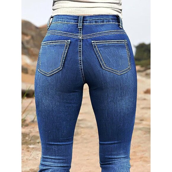 Women’s Bootcut Jeans Mid Rise Ripped Stitch Casual Fashion - Picture 4 of 5